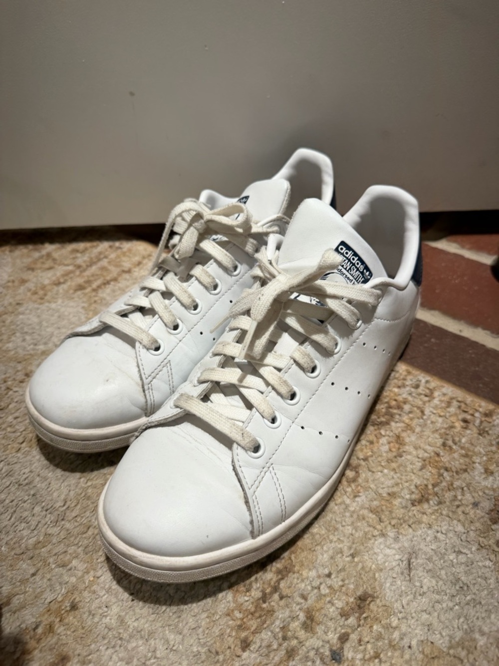 adidas White Sneakers with Navy Heel Tab